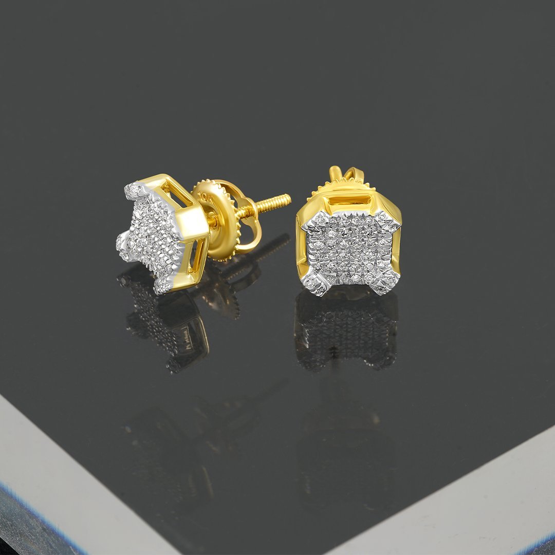 10k Yellow Gold Diamond Square Earrings 0.13 Ctw
