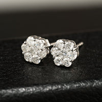 Thumbnail for White Diamond Stud Cluster Earrings in 10k White Gold 1 Ctw