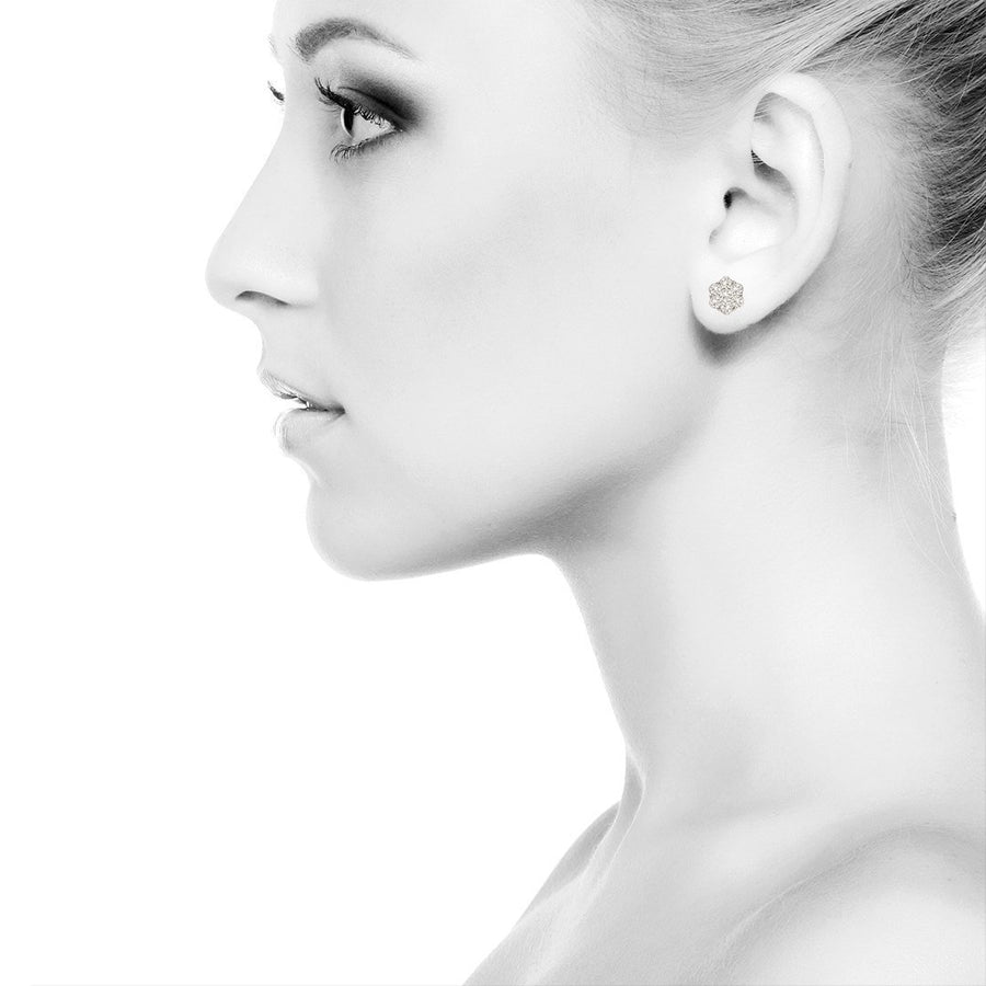 White Diamond Stud Cluster Earrings in 10k White Gold 1 Ctw