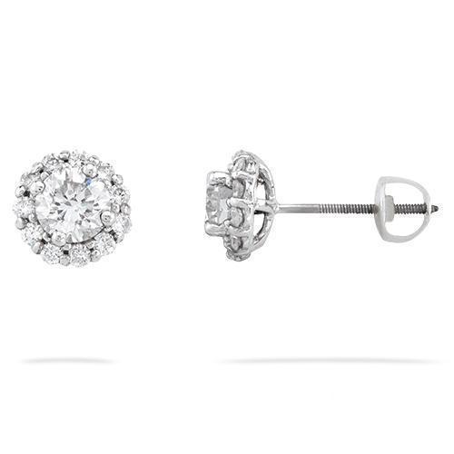 White Diamond Stud Cluster Earrings in 14k White Gold 1.39 Ctw