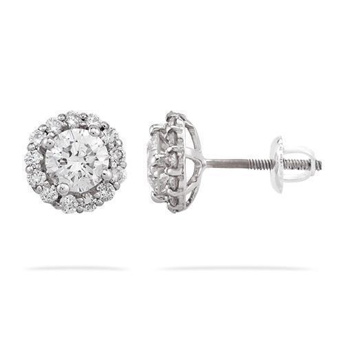 Diamond Stud Cluster Earrings in 14k White Gold 1.75 Ctw