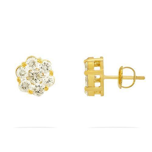 Yellow Diamond Stud Cluster Earrings in 14k Yellow Gold 1.75 Ctw