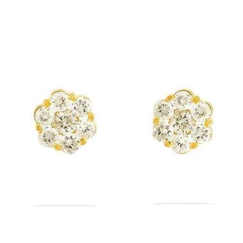 Yellow Diamond Stud Cluster Earrings in 14k Yellow Gold 1.75 Ctw