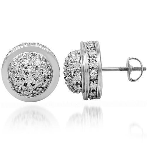White Half Sphere 3D Cluster Diamond Earrings in 14k White Gold 1.25 Ctw