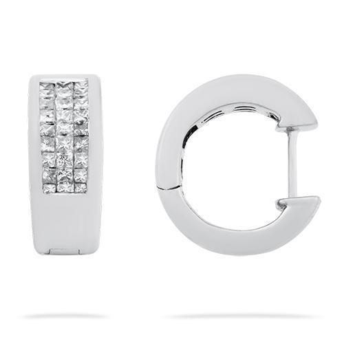White Invisible Set Diamond Huggie Earrings in 14k White Gold 0.75 Ctw