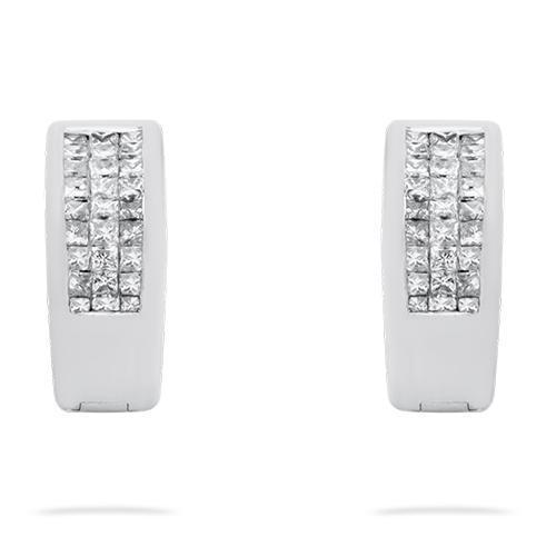 White Invisible Set Diamond Huggie Earrings in 14k White Gold 0.75 Ctw