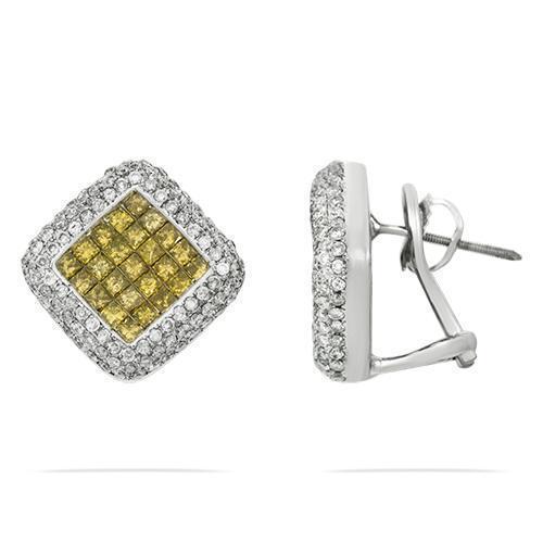 Invisible Set Yellow Diamond Omega Back Earrings 3 Ctw