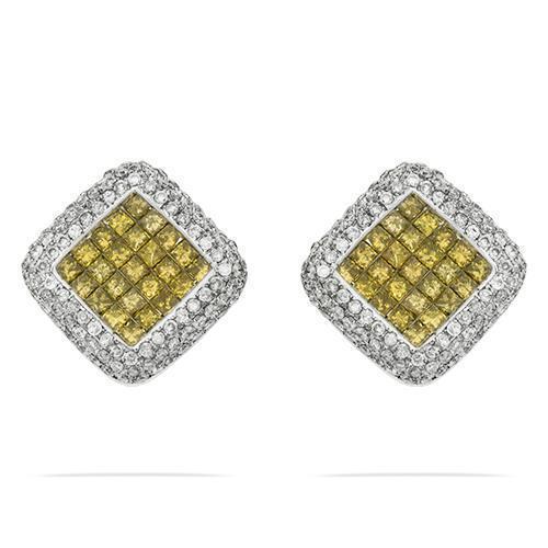 Invisible Set Yellow Diamond Omega Back Earrings 3 Ctw