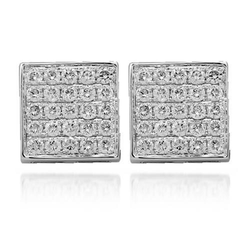 White One Carat Square Pave Diamond Earrings in 14k White Gold