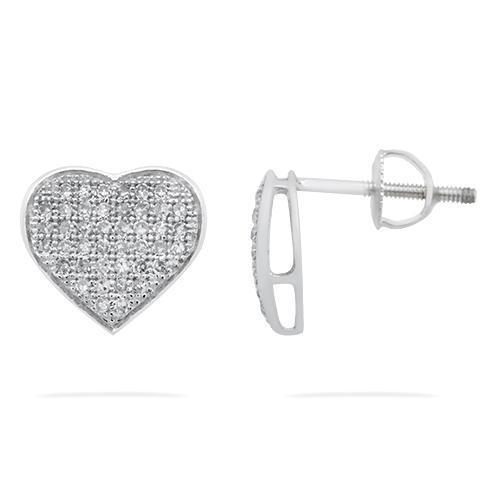 10k White Gold Pave Diamond Heart Earrings Screw Back 0.27 Ctw
