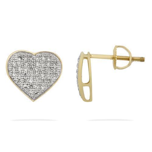 Yellow Pave Diamond Heart Earrings in 10kt Yellow Gold Screw Back