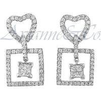 Thumbnail for White Princess Square Heart Diamond Earrings in 14k White Gold 1.53 Ctw
