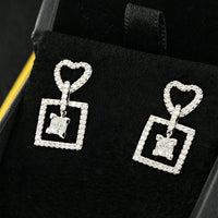 Thumbnail for White Princess Square Heart Diamond Earrings in 14k White Gold 1.53 Ctw