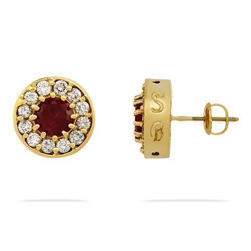 Yellow Round Ruby Halo Earrings in 14k Yellow Gold 2.50 Ctw