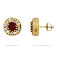 Thumbnail for Yellow Round Ruby Halo Earrings in 14k Yellow Gold 2.50 Ctw