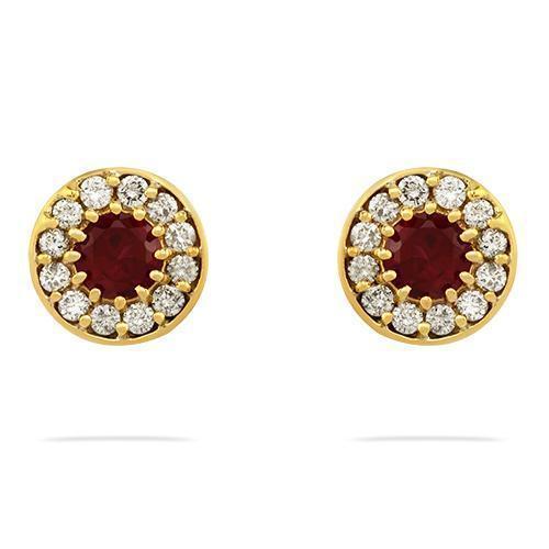 Yellow Round Ruby Halo Earrings in 14k Yellow Gold 2.50 Ctw