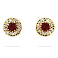 Thumbnail for Yellow Round Ruby Halo Earrings in 14k Yellow Gold 2.50 Ctw