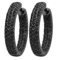 Thumbnail for Black Rhodium Plated Silver Black Rhodium Plated Womens Diamond Hoop Earrings 4.00 Ctw