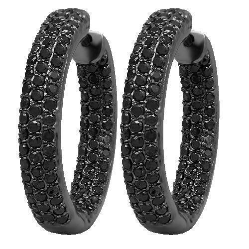 Black Rhodium Plated Silver Black Rhodium Plated Womens Diamond Hoop Earrings 4.00 Ctw