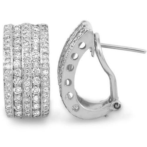 White VS Diamond Omega Back Earrings in 14k White Gold 1.50 Ctw