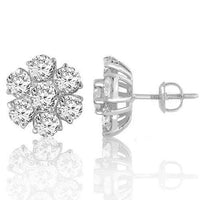 Thumbnail for White Solid Gold Round Cut Prong Diamond Cluster Earrings 6.50 Ctw