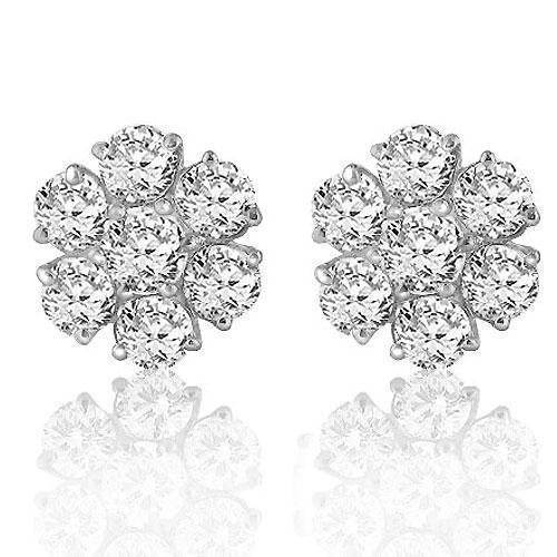 White Solid Gold Round Cut Prong Diamond Cluster Earrings 6.50 Ctw