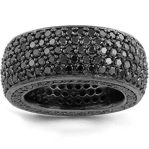 Men's Black Diamond Eternity Wedding Band Ring 14k Black Gold