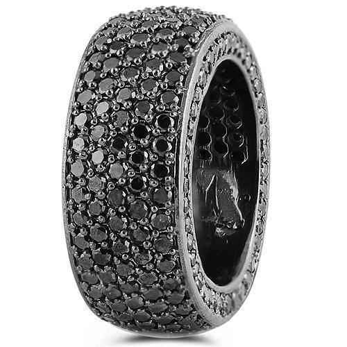 10K Solid Gold Black Rhodium Plated Mens Custom Black Diamond Eternity Ring Band With Side Stones 7.50 Ctw