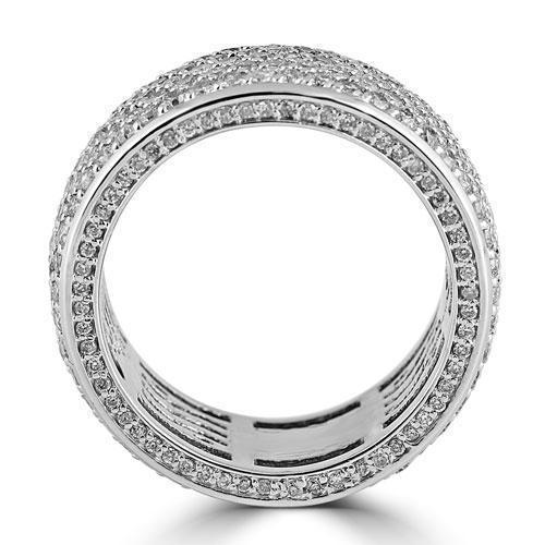 14K White Solid Gold Large Mens Diamond Pave Eternity Ring Band 5.50 Ctw