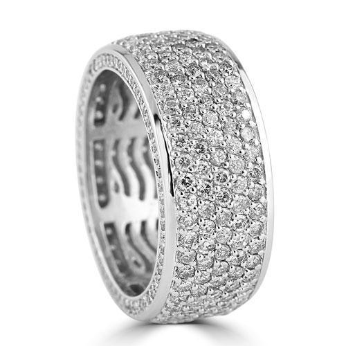 14K White Solid Gold Large Mens Diamond Pave Eternity Ring Band 5.50 Ctw