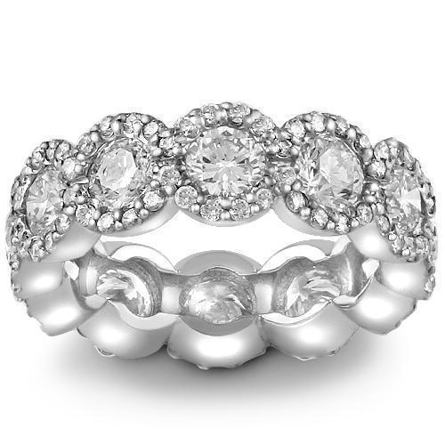 14K White Solid Gold Womens Custom Designed Flower Diamond Eternity Ring Band 4.50 Ctw