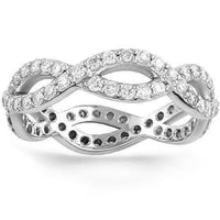 Thumbnail for 14K White Solid Gold Womens Diamond Crossed Lines Eternity Ring Band 1.10 Ctw