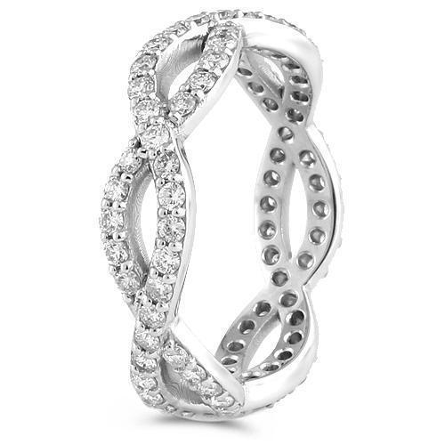14K White Solid Gold Womens Diamond Crossed Lines Eternity Ring Band 1.10 Ctw