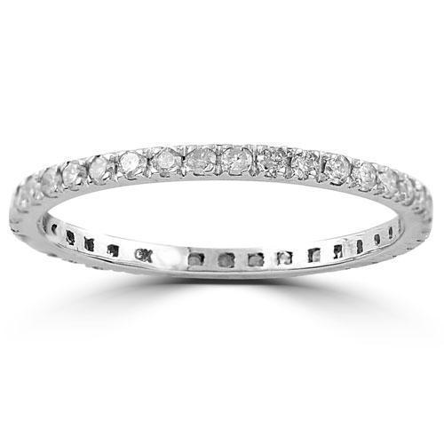 14K White Solid Gold Womens Diamond Petite Pave Eternity Band 0.37 Ctw