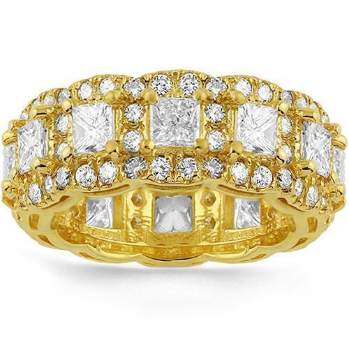 14K Yellow Solid Gold Mens Custom Designed Eternity Ring Band With Princess Cut Diamonds 7.00 Ctw