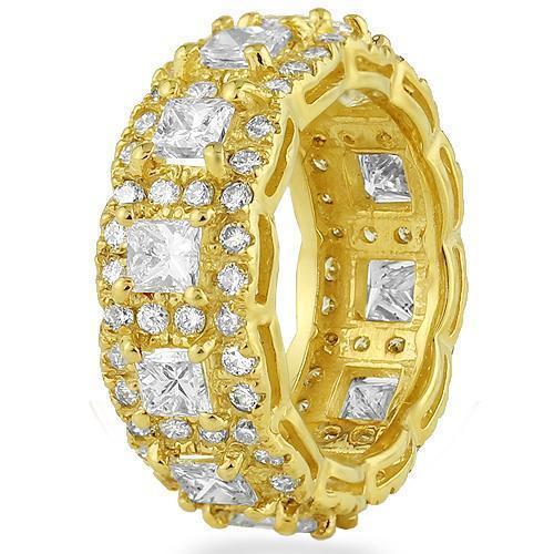 14K Yellow Solid Gold Mens Custom Designed Eternity Ring Band With Princess Cut Diamonds 7.00 Ctw