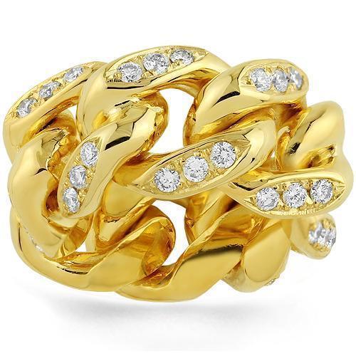14K Yellow Solid Gold Mens Diamond Custom Made Cuban Link Eternity Band 3.00 Ctw
