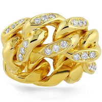 Thumbnail for 14K Yellow Solid Gold Mens Diamond Custom Made Cuban Link Eternity Band 3.00 Ctw