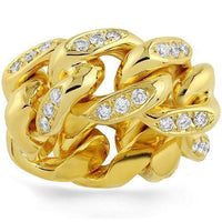 Thumbnail for 14K Yellow Solid Gold Mens Diamond Custom Made Cuban Link Eternity Band 3.00 Ctw