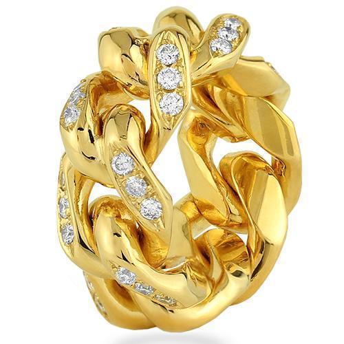 14K Yellow Solid Gold Mens Diamond Custom Made Cuban Link Eternity Band 3.00 Ctw