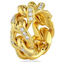 Thumbnail for 14K Yellow Solid Gold Mens Diamond Custom Made Cuban Link Eternity Band 3.00 Ctw