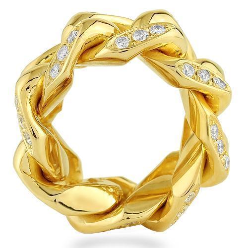 14K Yellow Solid Gold Mens Diamond Custom Made Cuban Link Eternity Band 3.00 Ctw