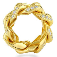 Thumbnail for 14K Yellow Solid Gold Mens Diamond Custom Made Cuban Link Eternity Band 3.00 Ctw