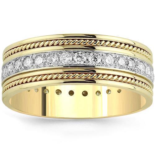 14K Yellow Solid Gold Mens Diamond Eternity Ring Band