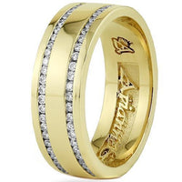 Thumbnail for 14K Yellow Solid Gold Mens Eternity Ring Band With Two Rows Of Diamonds 1.50 Ctw