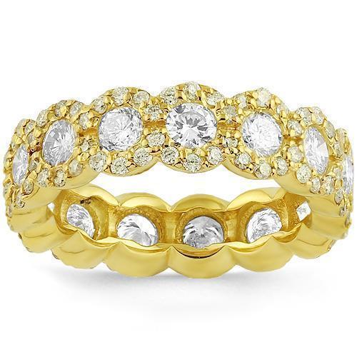 14K Yellow Solid Gold Womens Custom Designed Flower Diamond Eternity Ring Band 3.00 Ctw