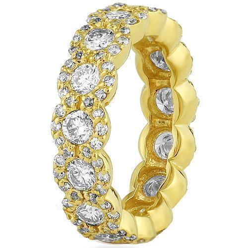 14K Yellow Solid Gold Womens Custom Designed Flower Diamond Eternity Ring Band 3.00 Ctw