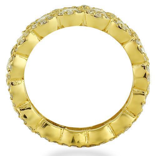 14K Yellow Solid Gold Womens Custom Designed Flower Diamond Eternity Ring Band 3.00 Ctw