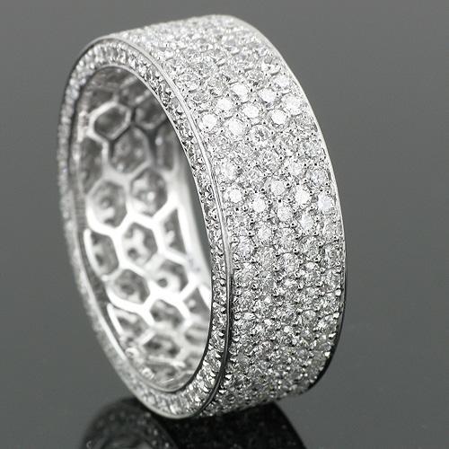 18K White Solid Gold Mens Diamond Eternity Band 4.78 Ctw