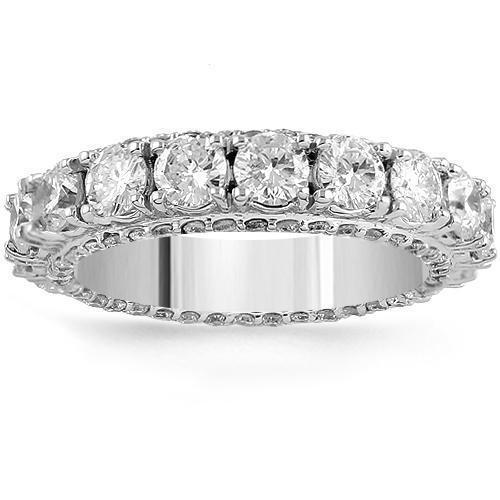 18K White Solid Gold Womens Diamond Prong Eternity Ring Band With Stones On Sides 3.00 Ctw